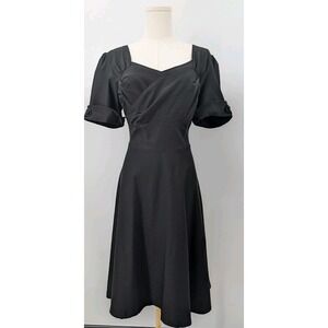 Miusol Black Fit N Flare Midi Dress Size 2XL Retro Pin Up Sweetheart Neckline